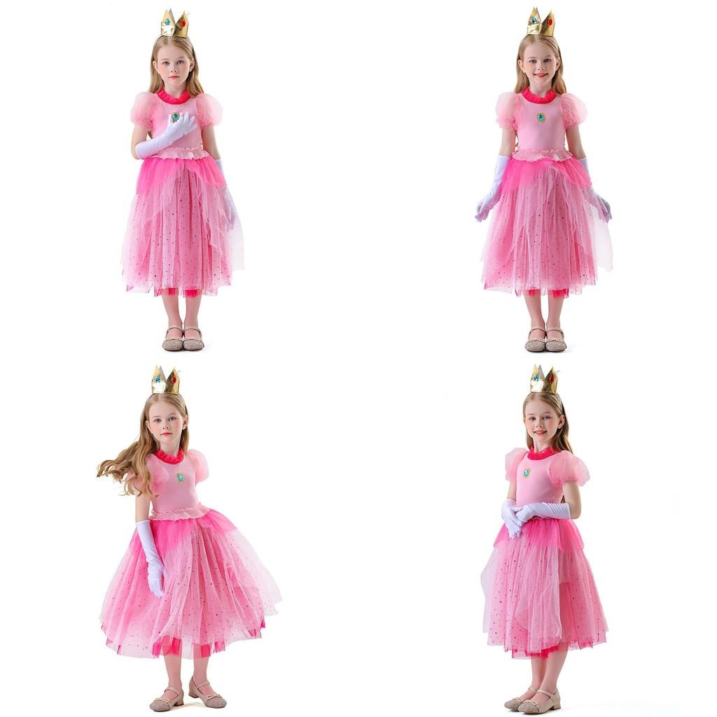 Super Mario Bros Kids Princess Peach Cosplay Costume For Halloween And Stage Performances