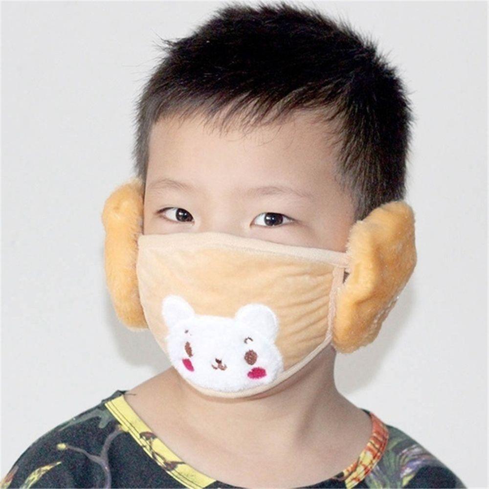 Niedliche Bestickte Atmungsaktive Kinder Gesichtsmaske Mundmaske Warme Ohrenschützer Plüsch Cartoon