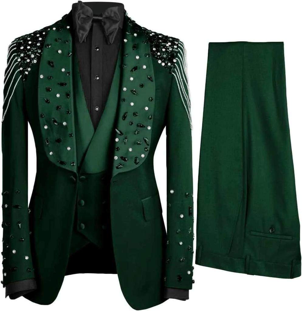 Exquisite Crystal 3 piece Men's Suit Party Gowns Special Occasion Gowns Men's Stage Costume Celebrity Gowns Prom Gowns