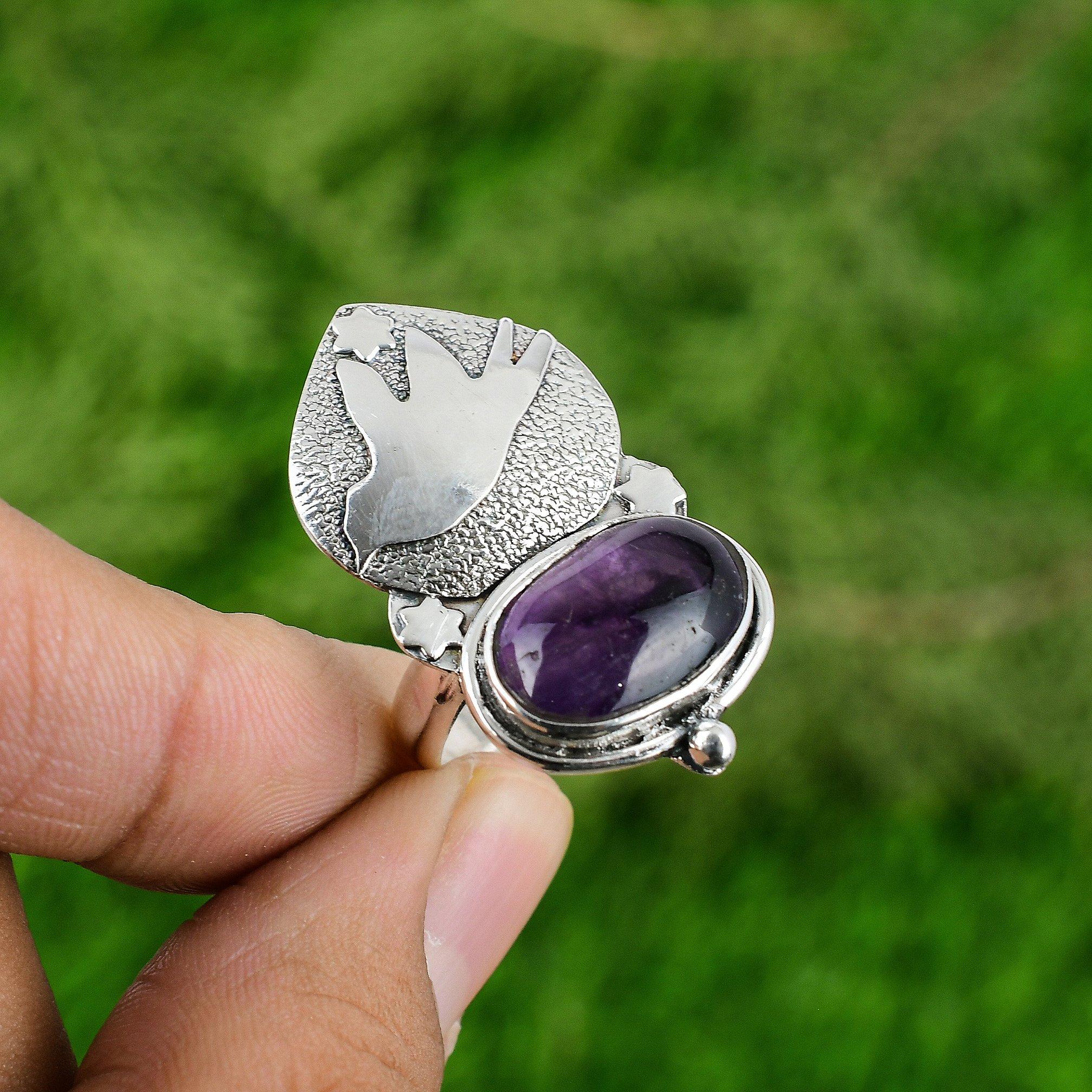 

Sterling Silver African Amethyst Gemstone Bird Wedding Promise New Ring Jewelry Adjustable