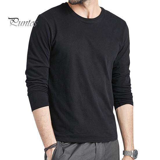 

Мужской осенне-весенний топ с круглым вырезом и длинными рукавами, однотонный облегающий тонкий пуловер, футболка, повседневная спортивная домашняя одежда M чёрный