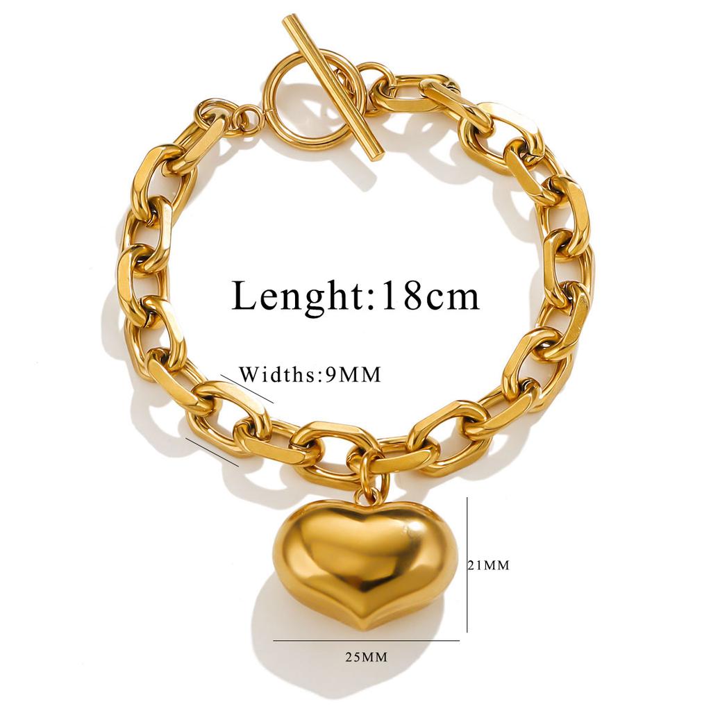 SOVOB Trendy Minimalist Heart-Shaped Gold-Plated Pendant Bracelet For Fashionable Elegant Women's Daily Stainless Steel Jewelry