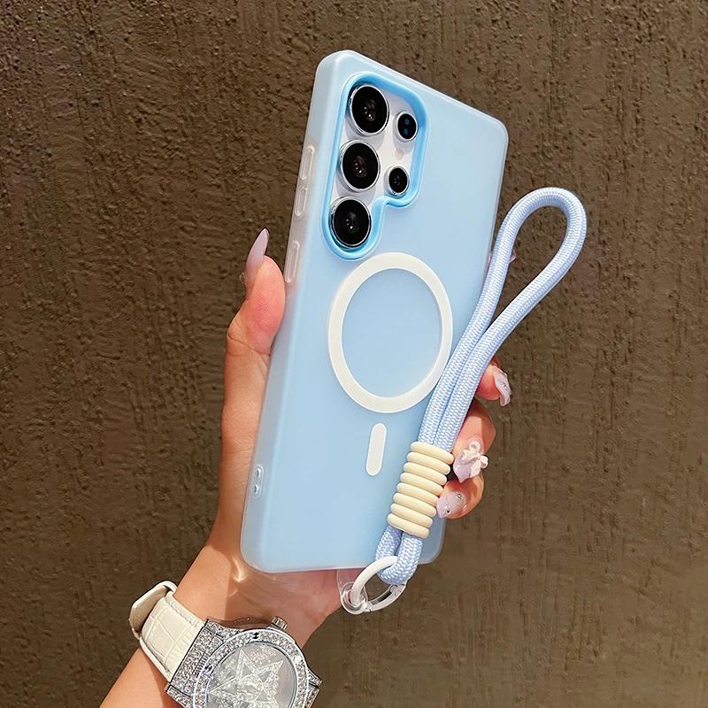 Case For Samsung Galaxy A56 A36 A26 A16 A06 A07 A55 A35 A25 A15 A05 A54 Candy Color Matte With Lanyard For Magsafe Soft Cover