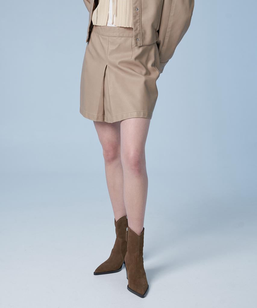 SPERONE WOMEN Washed Slit Leathery Skirt (Beige)