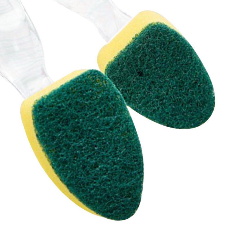 Kitchen Cleaning Supplies Brushing Pot Sponge Brush(Optional 1 Brush With Handle And 2 Refill Replacement Heads), Detachable Handle Adding Cleaner