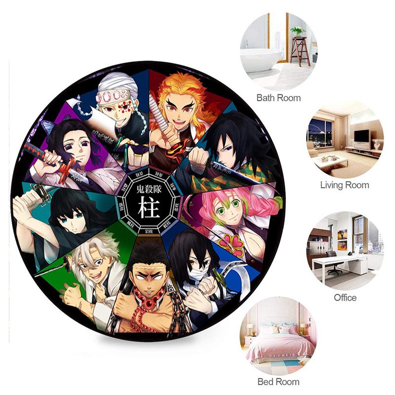 Classic Japanese-style Cartoon Demon Slayer Round Rug, Home Soft Decorative Anti-slip Yoga Mat and Chair Mat, Outdoor Floor Mat Carpet K13