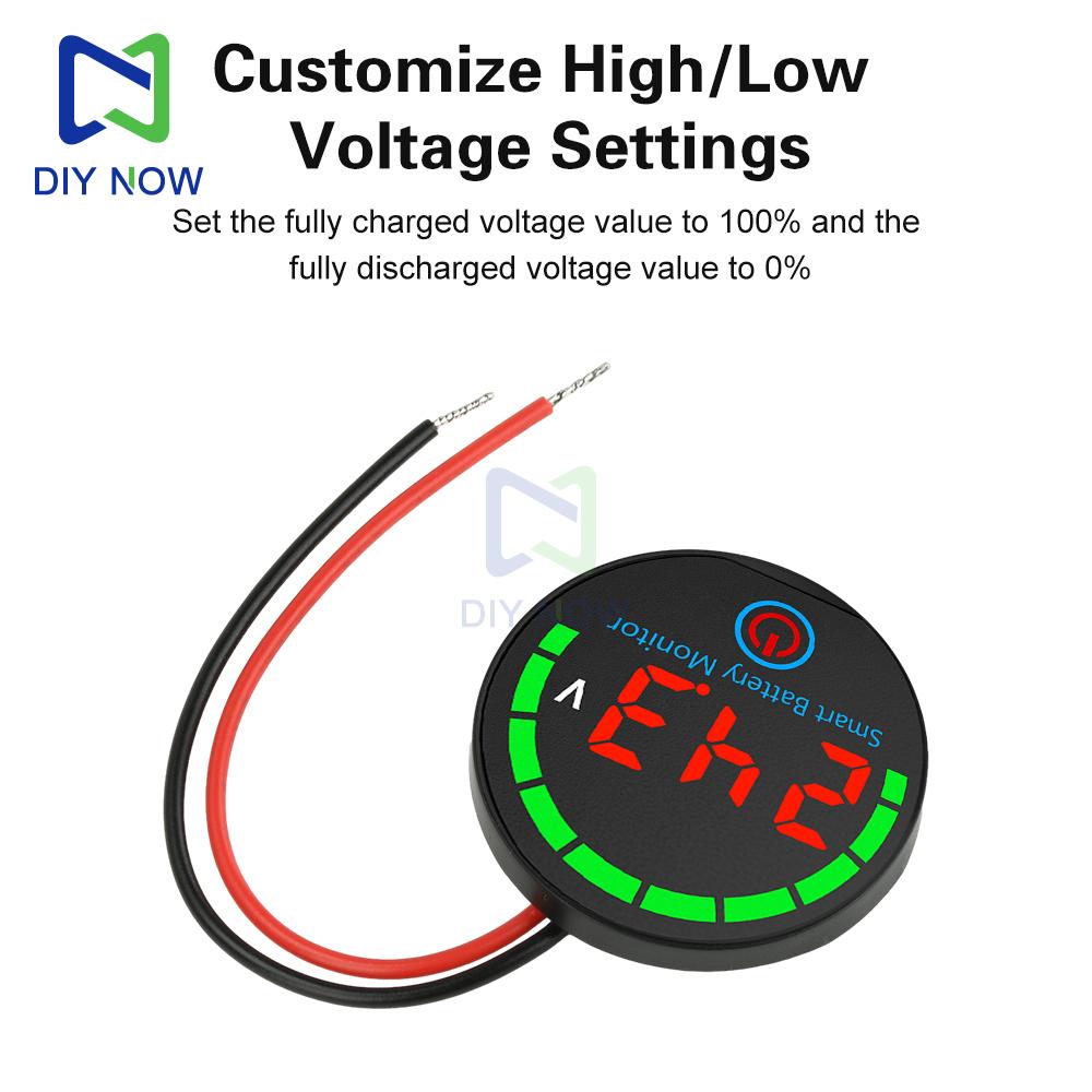 DC7-55V Voltage and Power Indicator Round LED Indicator Universal Battery Power Display for Lithium Batteries Power-Off Memory