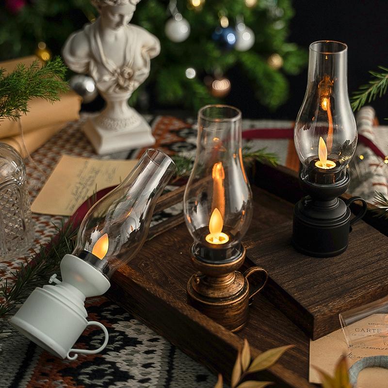 Retro Candle Lamp Flameless Candlestick Night Light Desktop Candle Holders Ornaments Living Room Bedhead Decoration Photo Props
