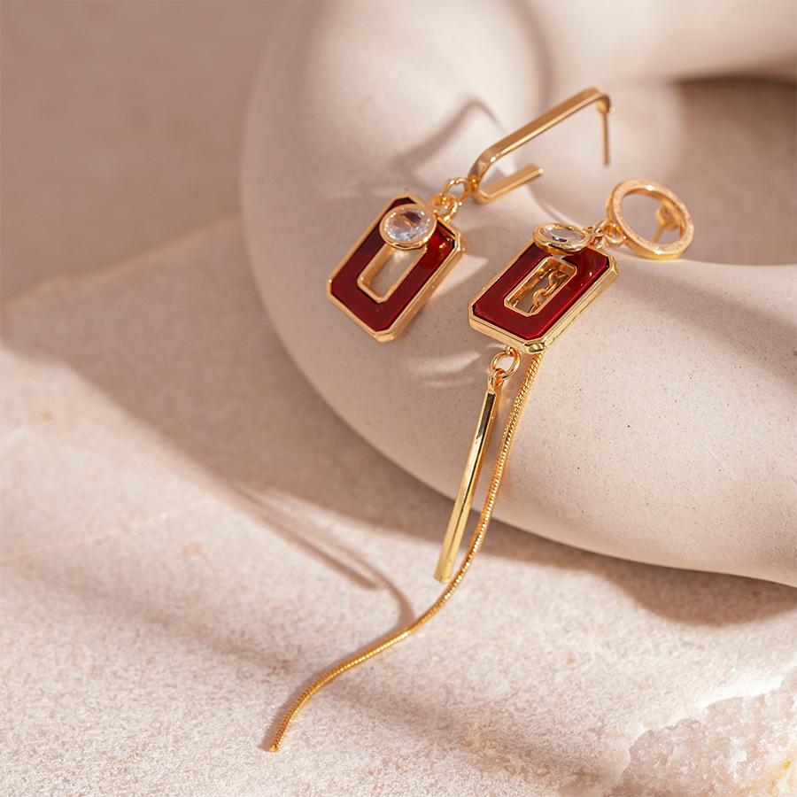 Vintage Acrylic with Diamonds Asymmetrical Geometric Fringed Silver Needle Earrings Simple Earrings