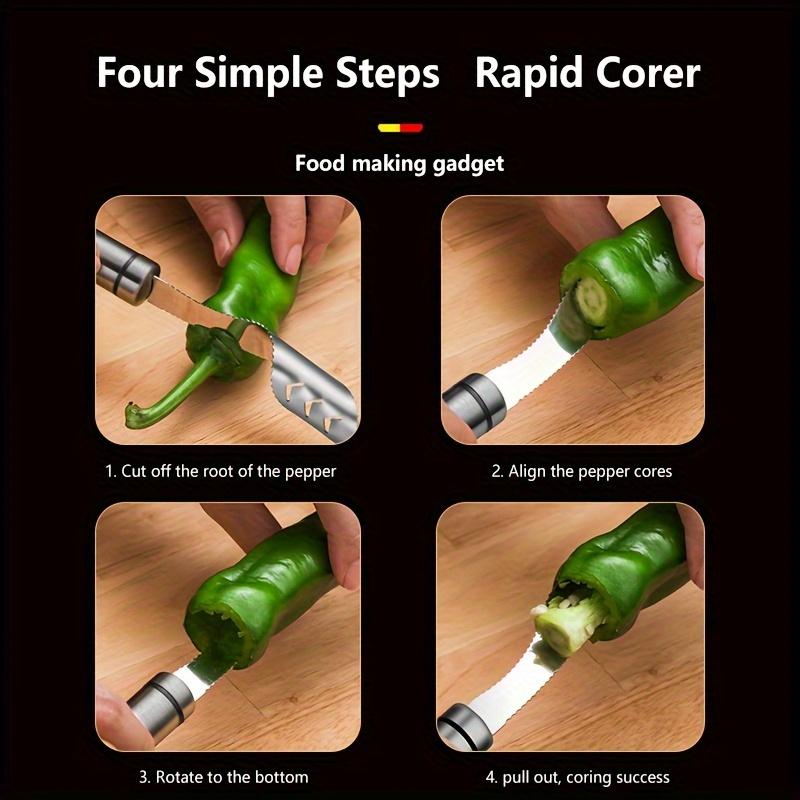 2pcs Creative Stainless Steel Chili Corer Bitter Gourd Chili Seed Remover Core Digging Knife Pepper Slicer Vegetable Slicer