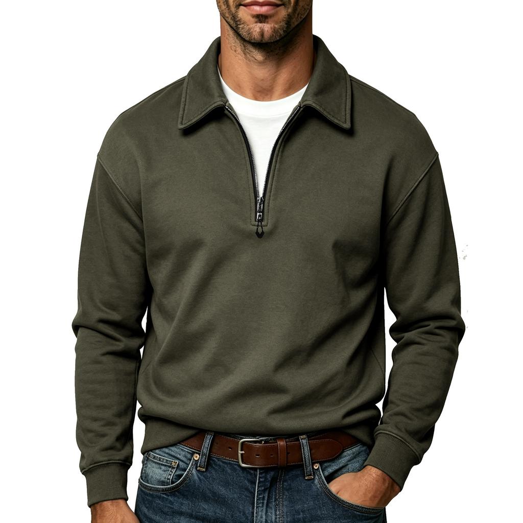 Men's Color Half-Zip Long Sleeve Shirt with Collar for Casual Wear
