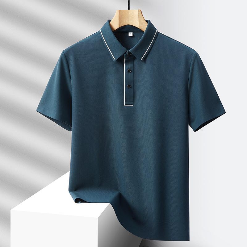 Summer Solid Color Men's Ice Silk Oversized Loose Breathable Quick Drying and Seamless Casual POLO Shirt with Short Sleeves