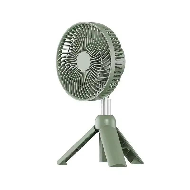 New Portable Camping Fan USB Rechargeable Electric Fan Automatic Head Shaking Folding Ceiling LED Light Tripod Stand Desktop