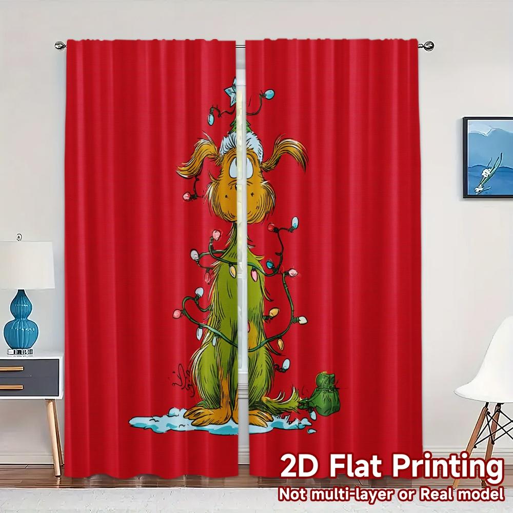 

Sheer Flat Printing Jit Curtains Without Rod Festive Pooch Semi All Seasons Curtain Set Of 2 Modern Made Polyester Washable W100*H70(CM)-Grommet top&2PCS