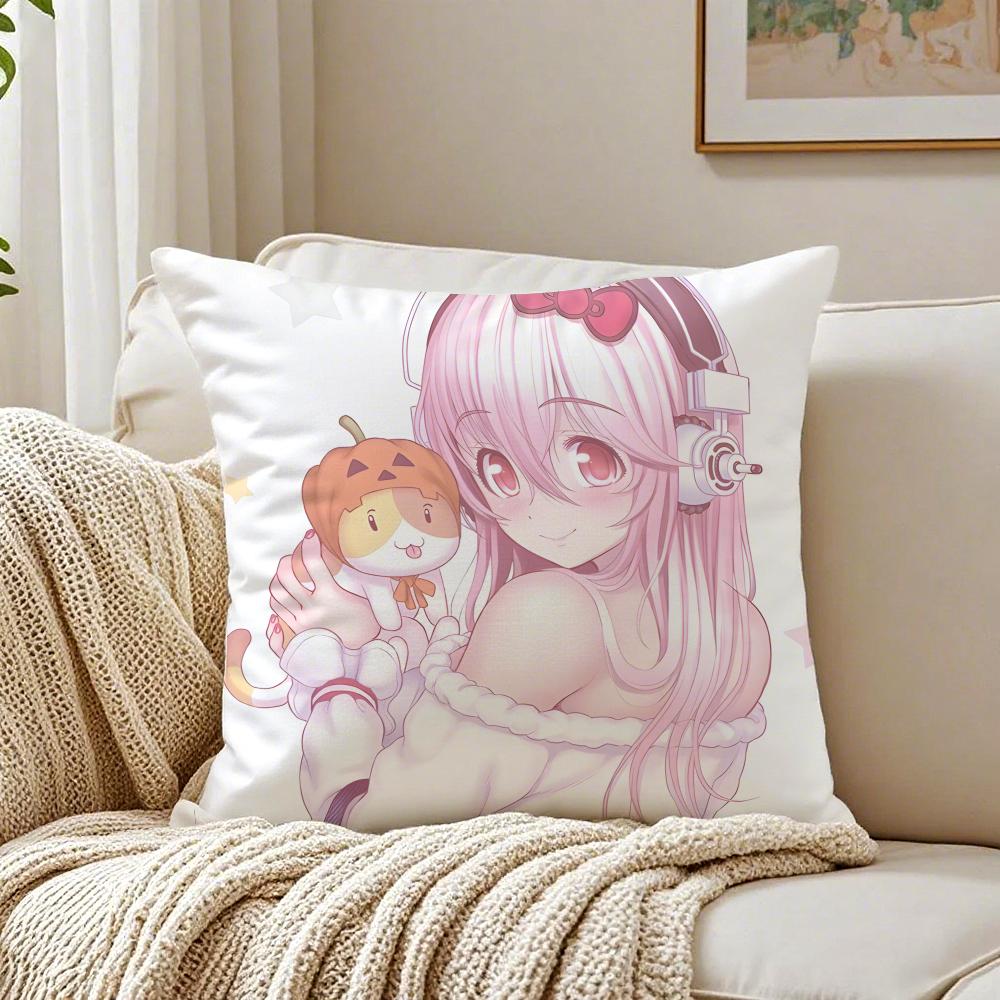 game character idol SSuper SSonico Cushion Cover Pillowcase Antidustmite living Room Sofa Decor Cushion Room