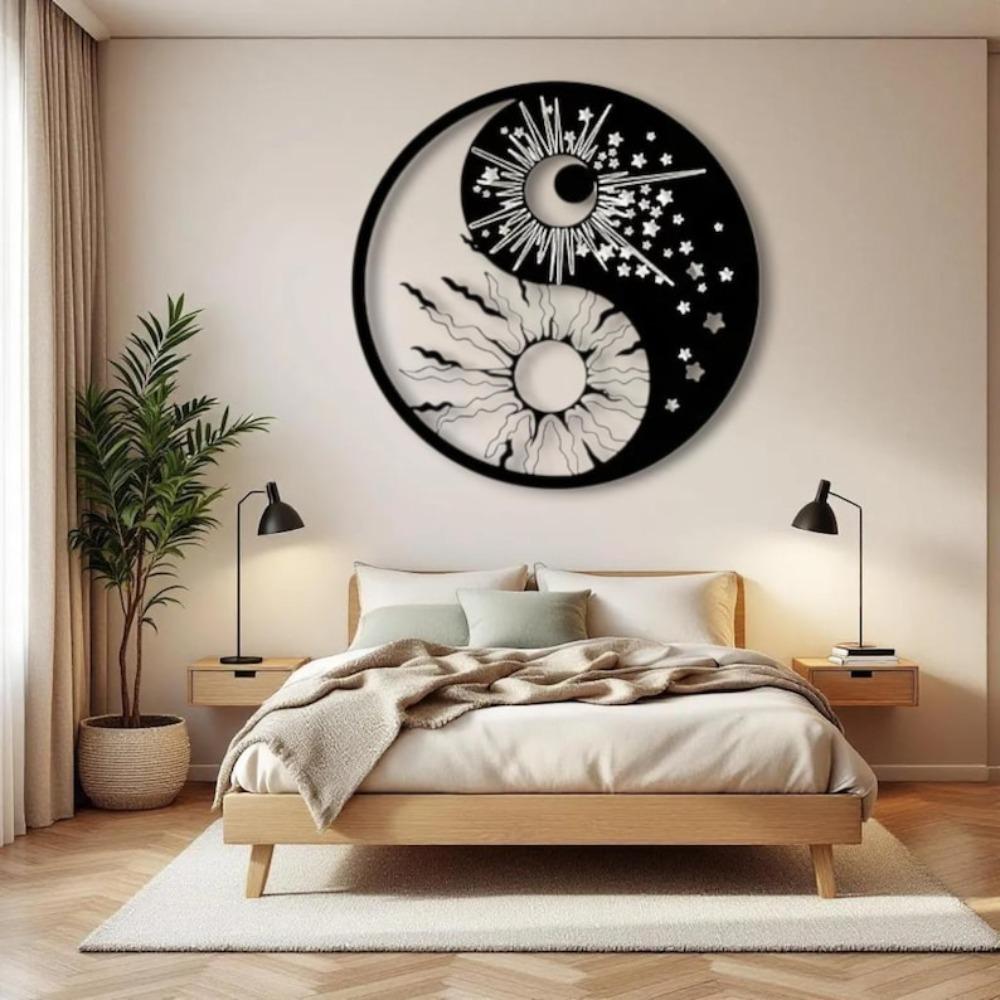 Metal Yin Yang Sun Moon Art Sculpture Home Decor