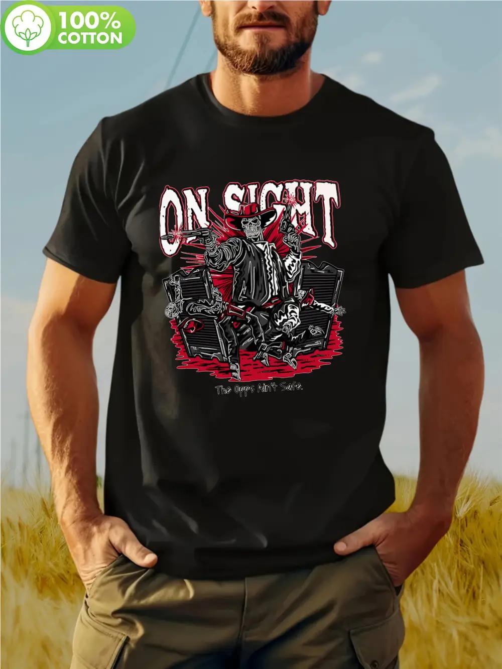 

Black Cotton Graphic T-shirt - Skull in Red Hat & ONSIGHT Print Street Style Tee XXXXL
