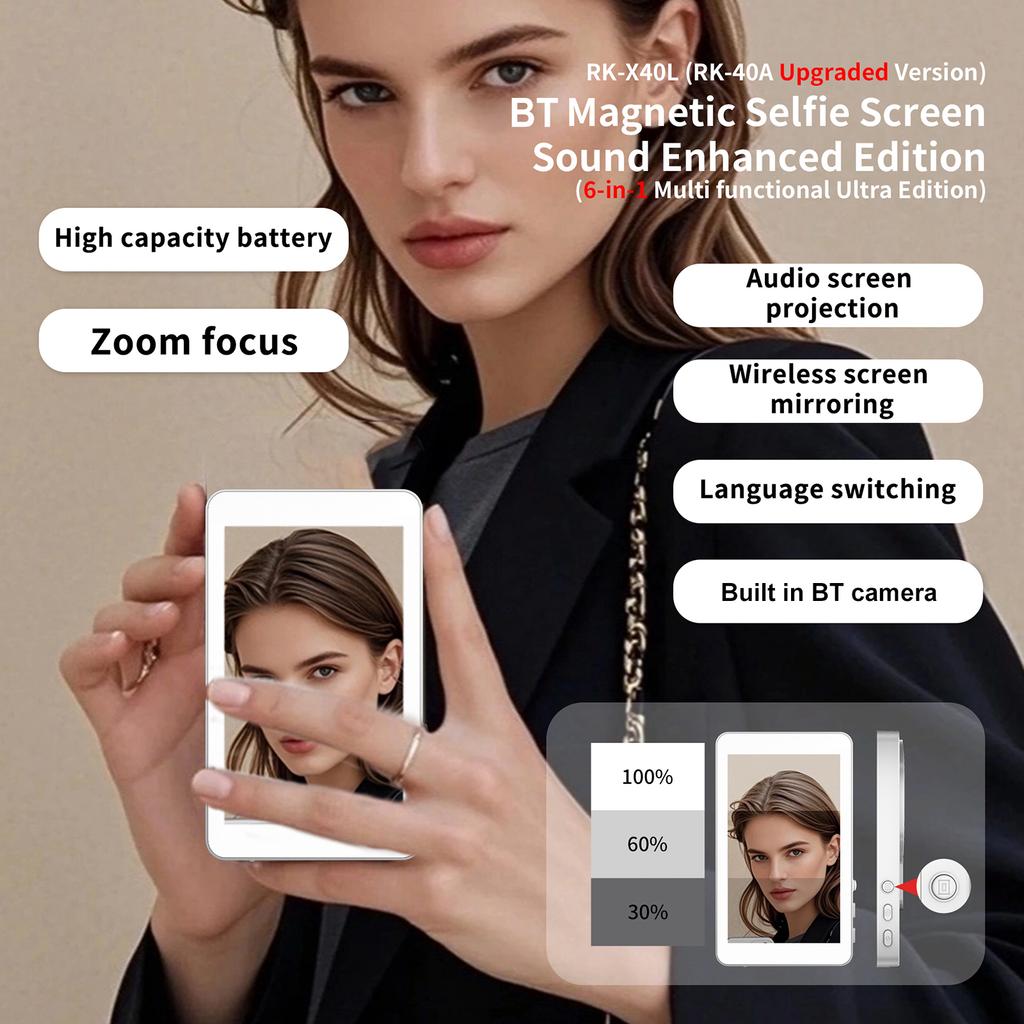 Magnetic Phone Selfie Screen Monitor Bluetooth Remote Selfie Rear Camera Vlog Live Stream Video Recording for iPhone For Android