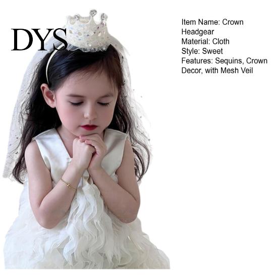 Imitation Pearl Headband Girl Crown with Sequins Pearls Princess-Style Baby Mesh Veil Toddler Princess Headpiece Photo Accessory