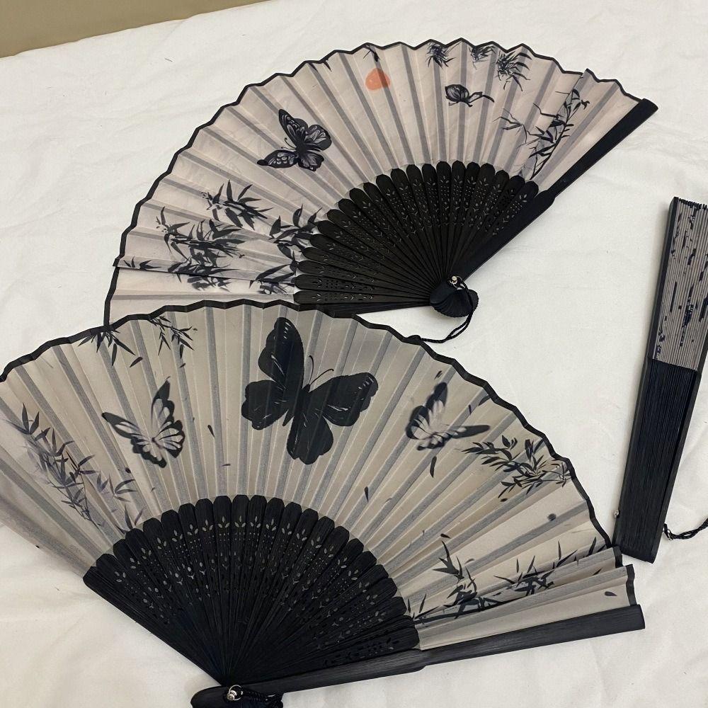 Silk Material Vintage Silk Folding Fan Folding Vintage Classical Chinese Fan Bamboo Frame Hand Fan Craft Dance Performance