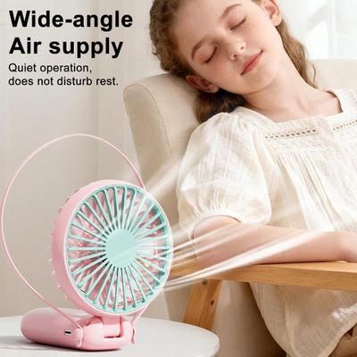 Handheld Fan with Folding Handle 6 Speed Strong Wind Hanging Neck Fan Portable Travel Outdoor Summer Small Personal Desk Fan
