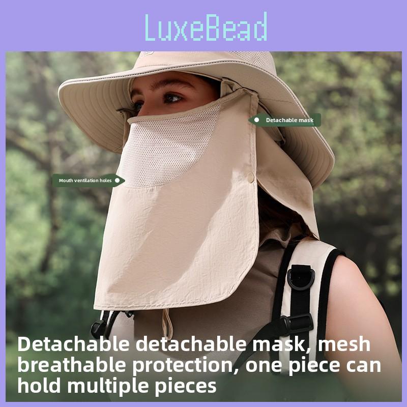 Summer Minimally Embroidered Sun Shading Fisherman Hat With Mask Detachable