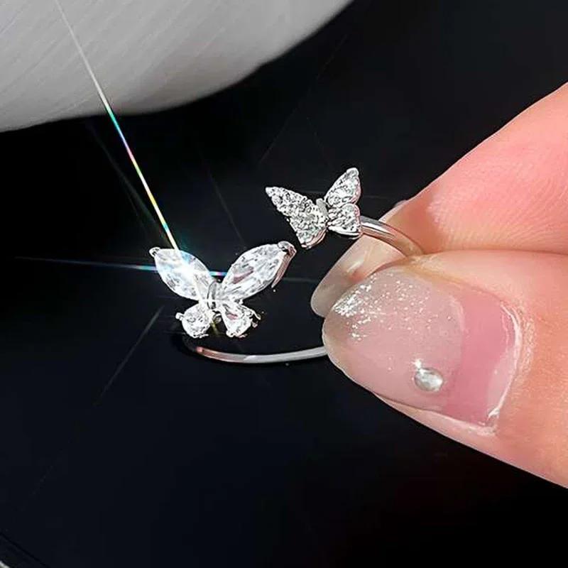 Caoshi Statement Women Butterfly Rings Copper Color Dazzling Crystal Cz Adjustable Opening Rings Fashion Versatile Gifts Jewelry