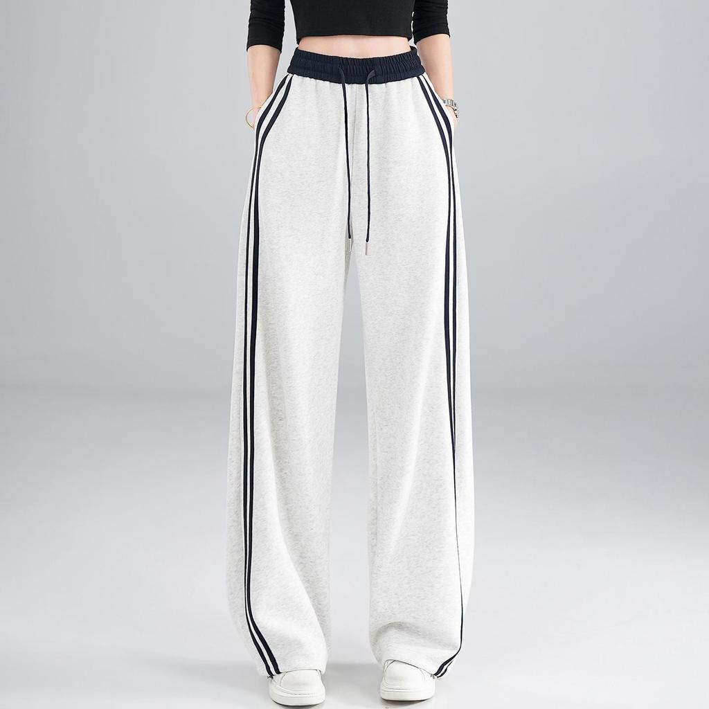 Women's Street-Style High-Waisted Wide-Leg Pants - 2026 Spring College Style, Age-Reducing, Drape, Straight-Leg Sweatpants