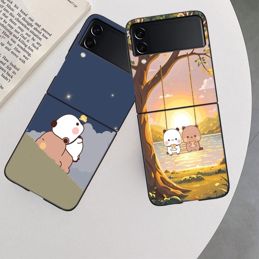 Cute BuBu DuDu Phone Case For Samsung Z Flip 7 6 5G Galaxy Z Flip 5 4 3 Black Hard Cell Cover Luxury PC Shell Coque