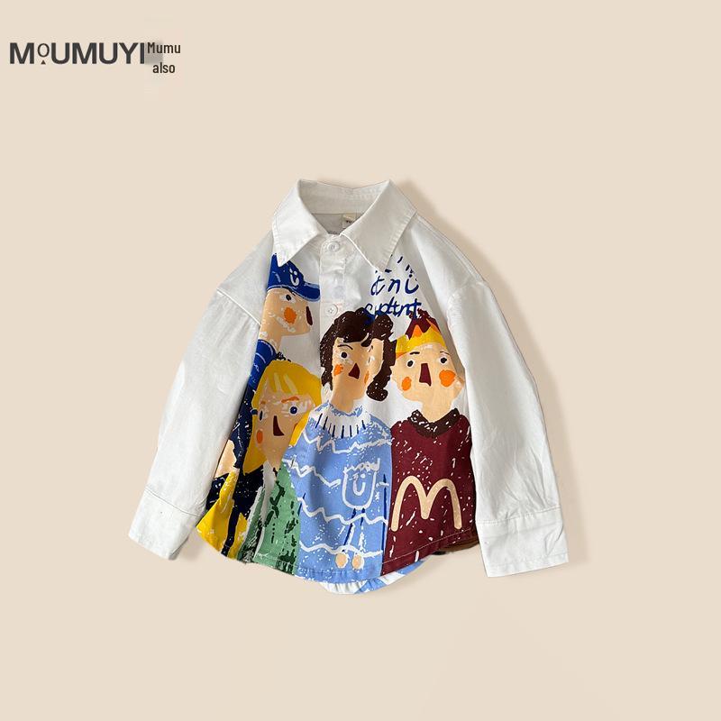 2025 Boys' Spring Cartoon Long-Sleeve Shirt - Korean Style Casual Cotton Top
