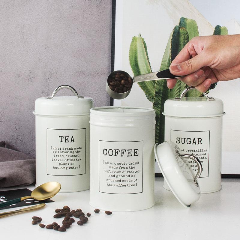 3 Retro Metal Kitchen Storage Jars, Tea, Coffee, Sugar Food Storage Containers, Sealed Cookie Jars, Kitchen Supplies Per Set