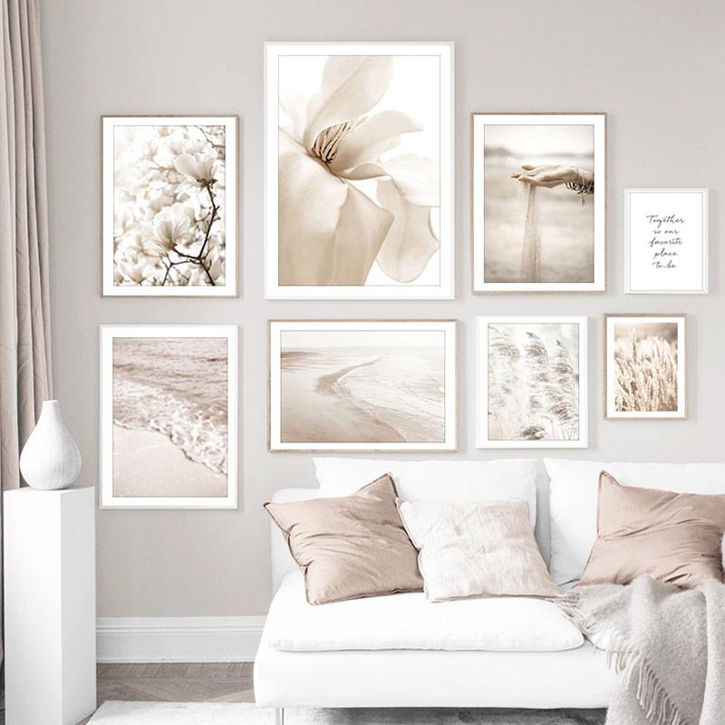 Begonia Beach Reed Feather Wall Art Nordic Posters And Prints Canvas Painting Wall Pictures For Living Interior Room Mural Decor