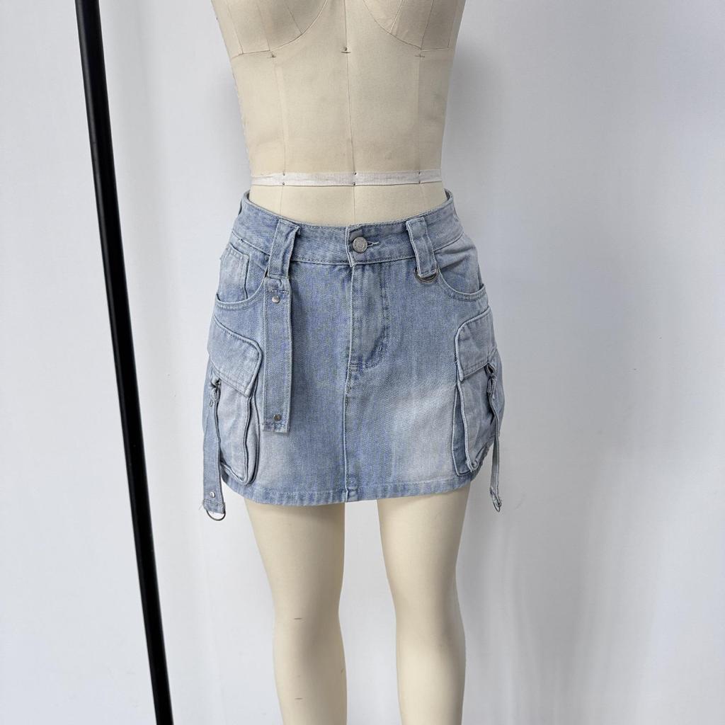 Spicy Girl Mehrere Taschen Arbeitskleidung Denim Minirock