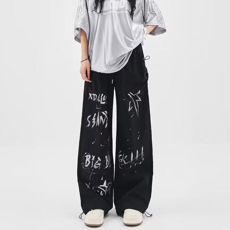 Women's Autumn Wide-Leg Graffiti Sweatpants: Street Style Hip Hop Trousers