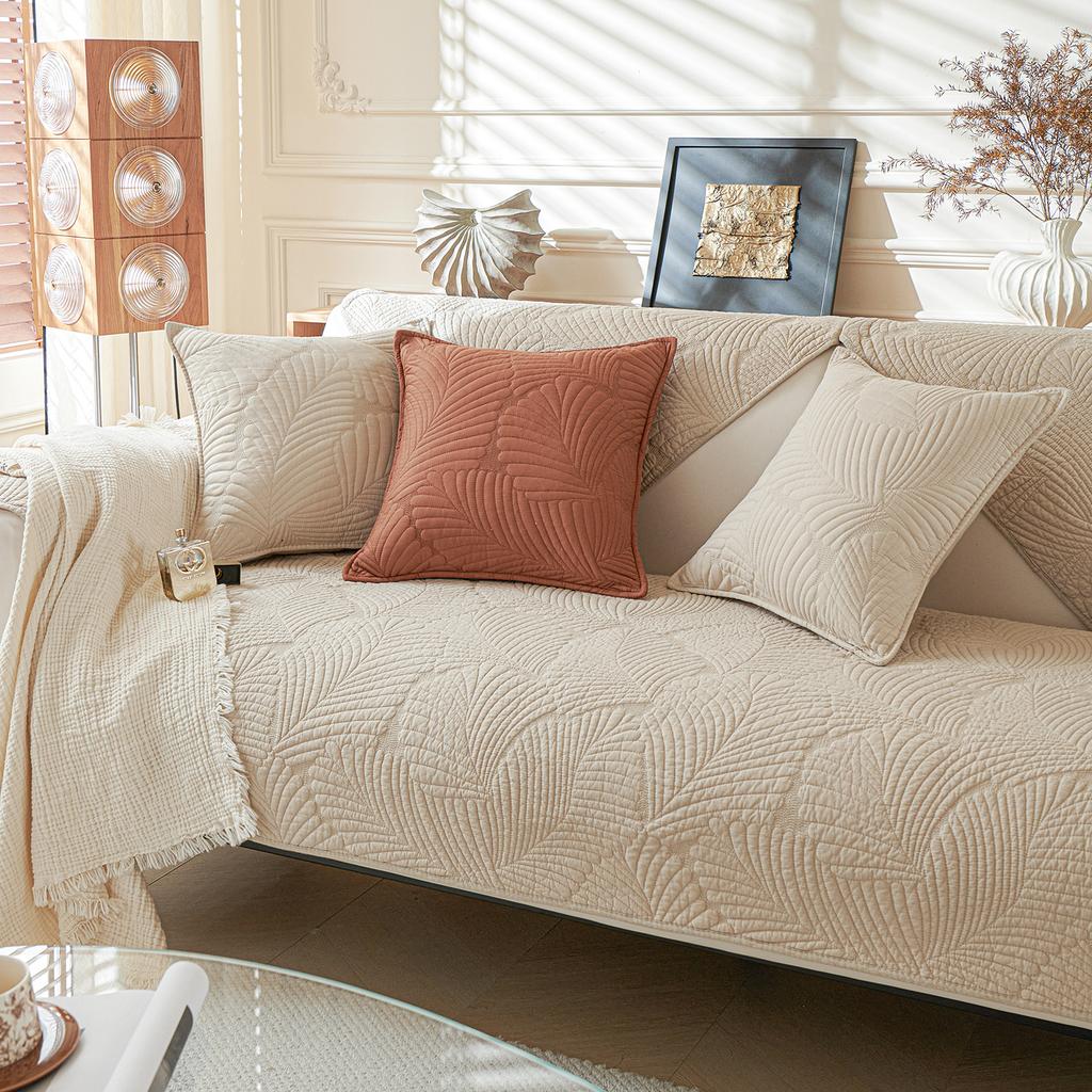 Nordischer Einfacher Einfarbiger Sofakissenbezug Universell für Alle Jahreszeiten, Rutschfester Baumwoll-Sitzkissenbezug aus Reiner Baumwolle, Einfaches Modernes Sofabezug-Handtuch