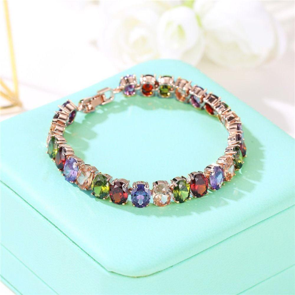 Ornaments Rhinestone Bracelet Vintage Colored Crystal Bracelet Rainbow Zircon Bracelet  Lady/Men