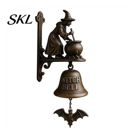 Unique Garden Ornaments Christmas Theme Welcome Doorbell, Vintage Metal Resin Hanging Door Bell, Decorative Indoor Living Room Decor Wall Mount