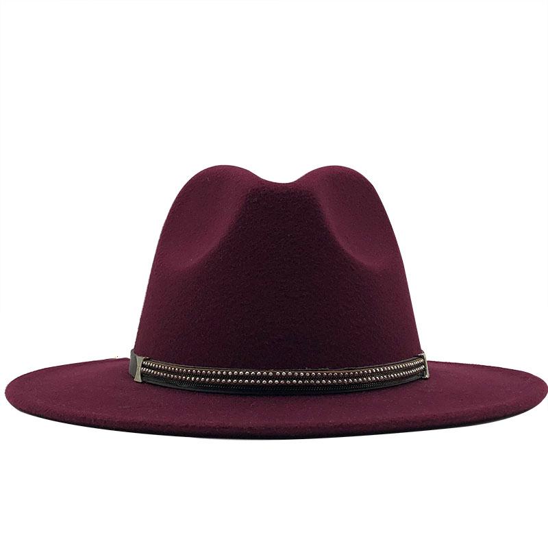17 Colors Wool Felt Jazz Fedora Hats Belt Buckle Decor Women Unisex Wide Brim Panama Trilby Cowboy Cap Sun Hat