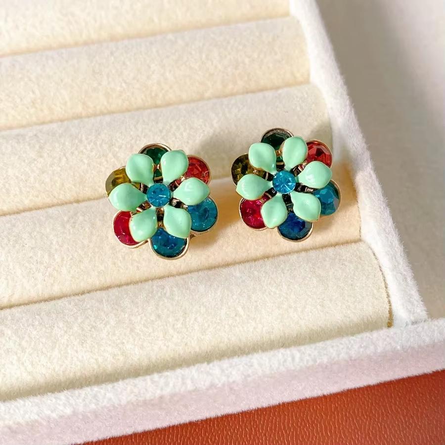 Vintage Enamel Floral Necklace Earrings Bracelet Set Retro Luxury Court Style Jewelry