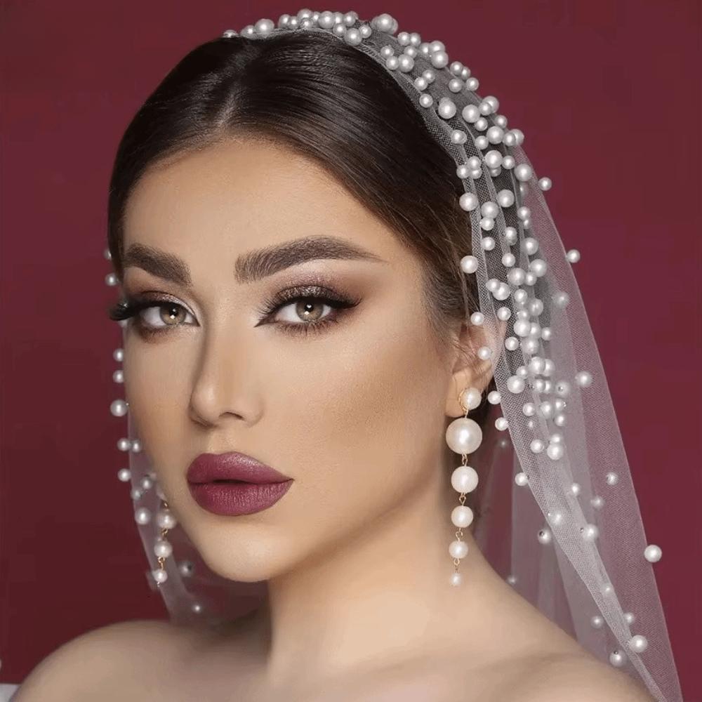 130cm Pearls Tulle Bridal Veil Vintage Waist Length Drop Veil Long Wedding Veil  Wedding Dress