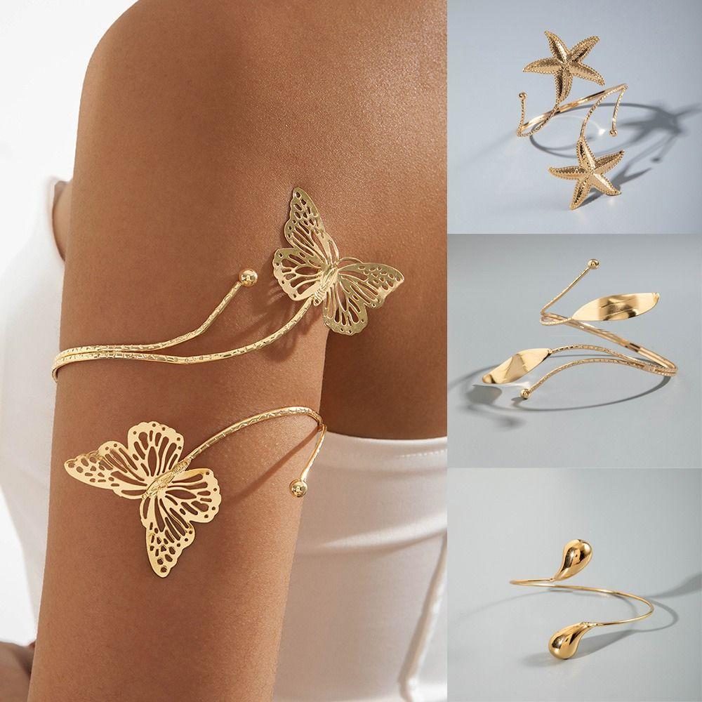 

Water Drop Shape Metal Starfish Open Cuff Bangles Spiral Armlet Jewelry Party Style 8