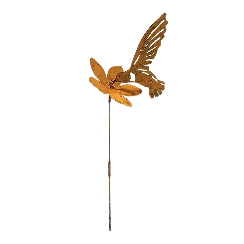 gold Hummingbird Yard Decor Iron Garden Ornament Stake Decorative Garden Props Patio Display
