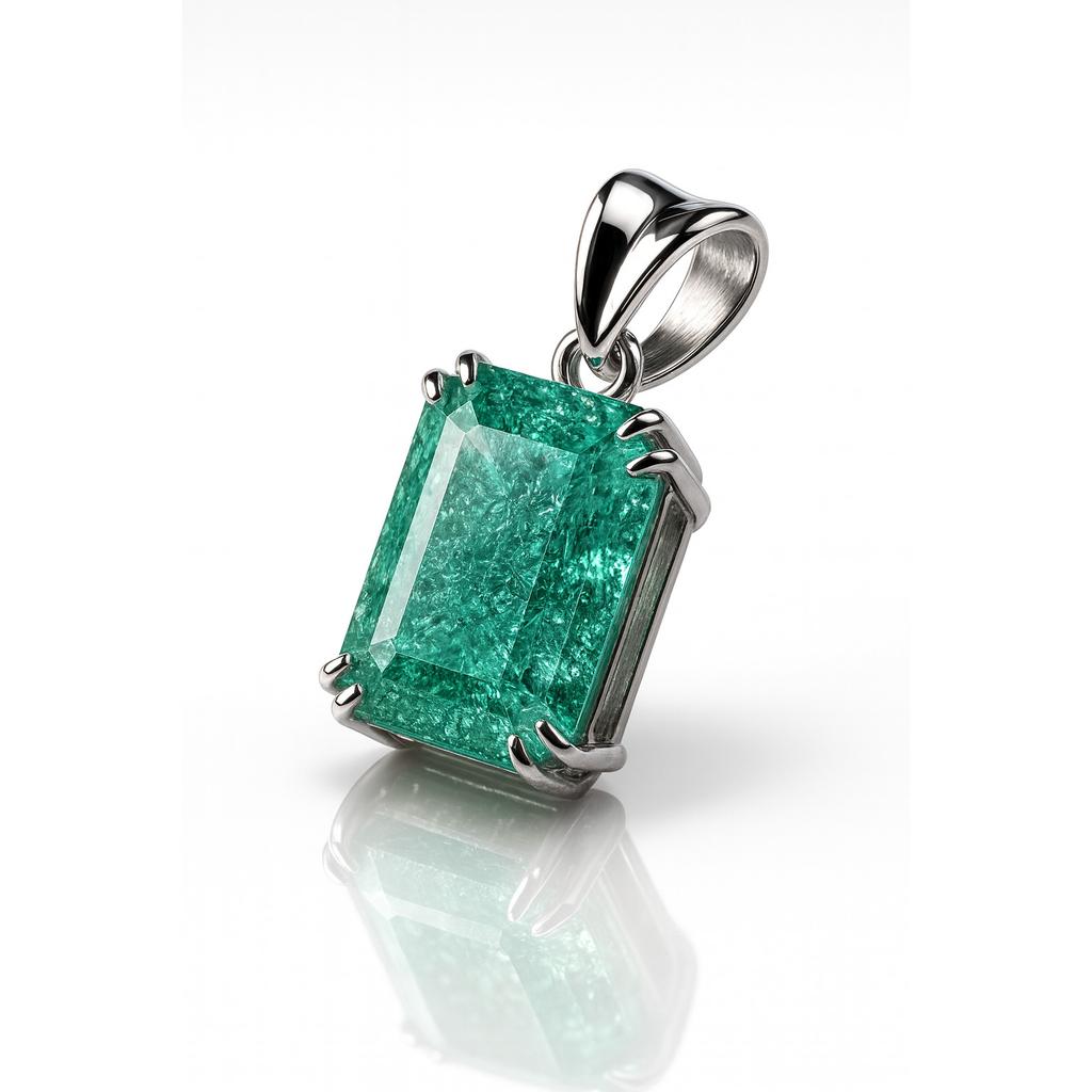 AAA+ Zertifizierter 21 Karat Natürlicher Grüner Smaragd 925 Sterling Silber Smaragd Anhänger