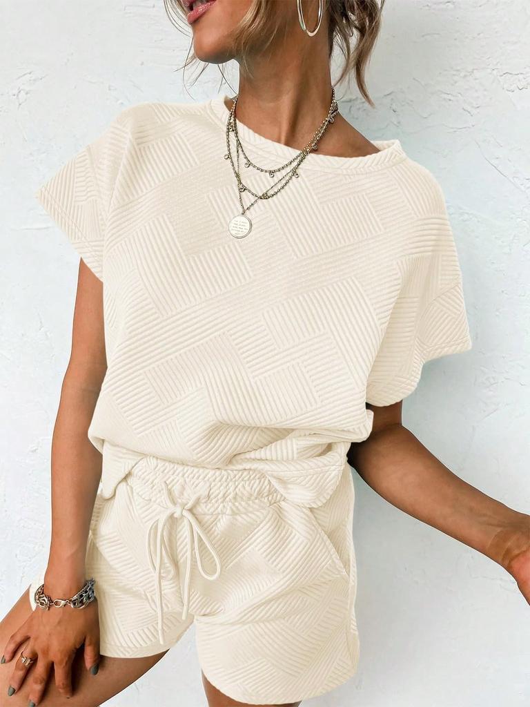Women's Two Piece Loungewear Set Short Sleeve Top and Shorts Matching Pajama Outfit with Pockets