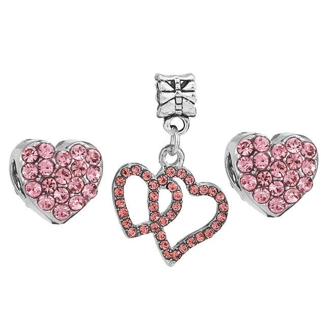 3pcs /Lot Pink Love Heart Beads Enamel Mom Pendant Fit Diy Brand Charm Bracelets Necklaces For Women Mother Jewelry Making