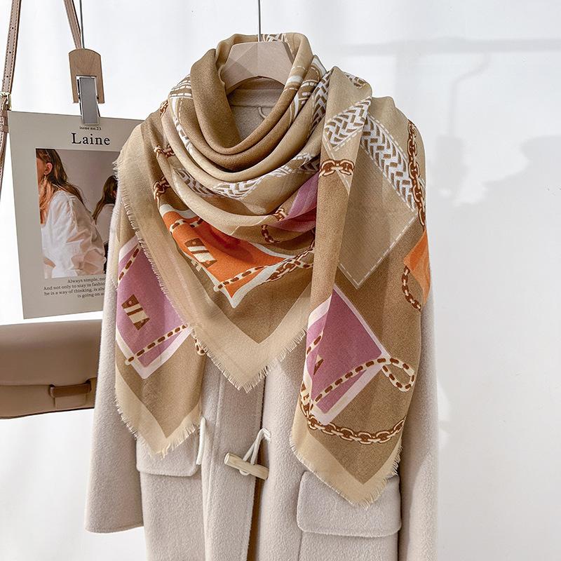 Fashion Trend Spring and Autumn Mom Holiday Gifts Thin Bearded Square Towel Niche Premium Retro Shawl