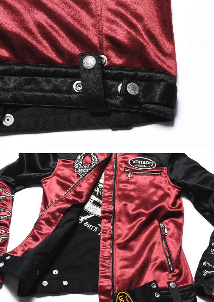by our Riders Flying Fire Skull Embroidery Patch Bonding Riders Jacket Wine Red x [Banson] [Custom-ordered store] & JFV-901-WINERED-BLACK (XXL, Black)
