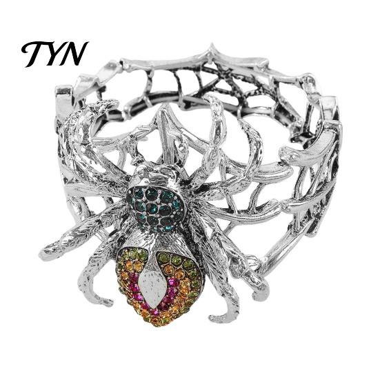 Gotischer Schmuck für Mädchen, Vintage Strass-Spinnenarmband, Punk Verstellbares Stretch-Armreif-Stil Legierung für Männer Frauen, Mysteriöses Halloween