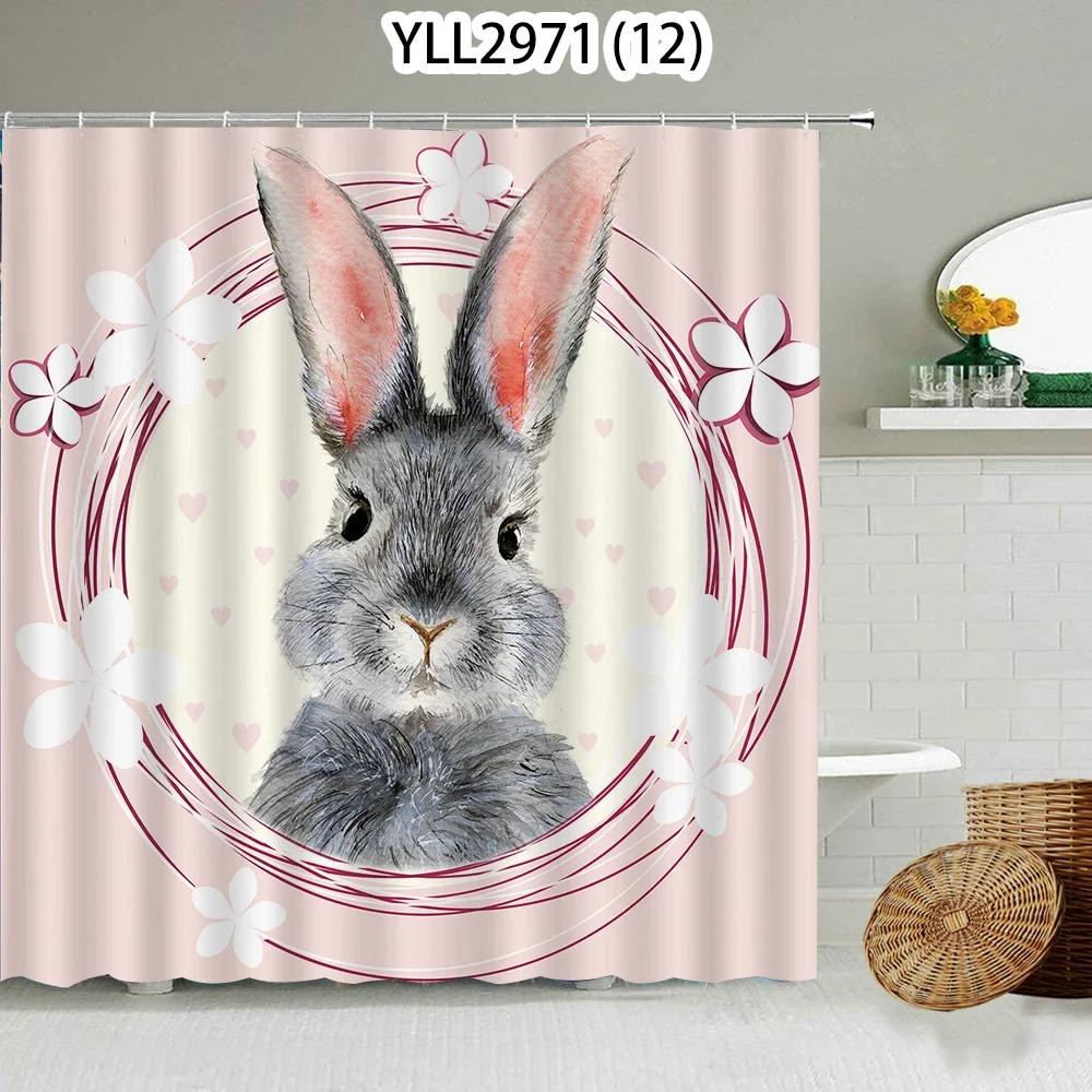 Katze Hase Tierdruck Floral Heimdeko Duschvorhang Wasserdichtes Polyester   Duschvorhang