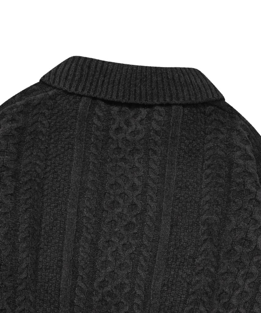 COVERNAT Velvet Cable Round Collar Knit Charcoal